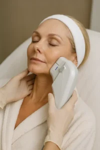 Woman receiving HIFU non surgical facelift treatment Small Heath