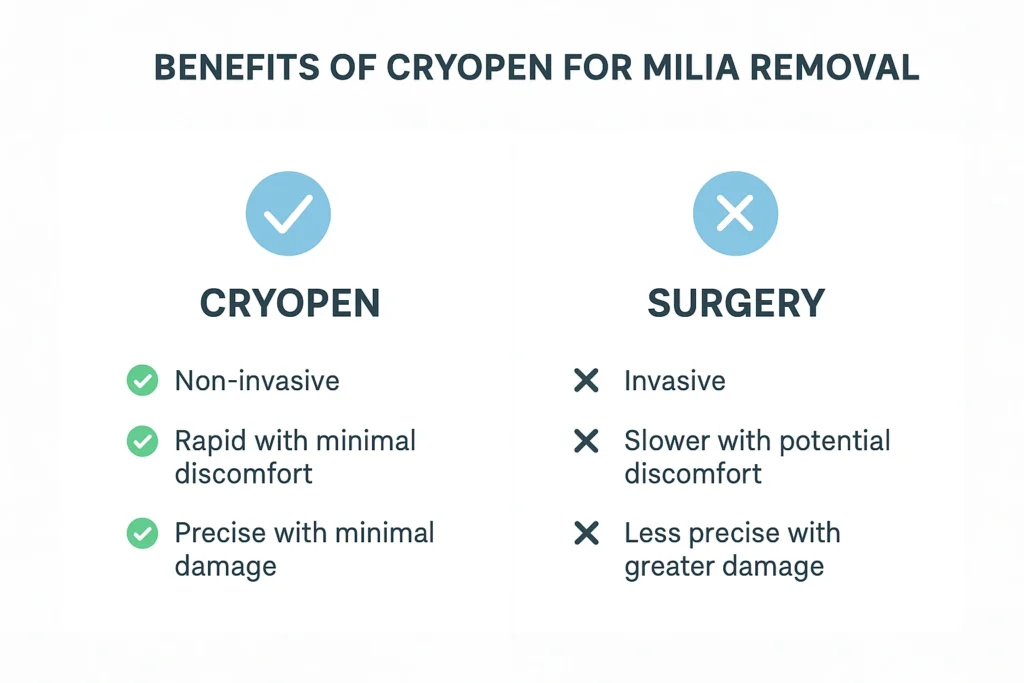Benefits of cryopen for milia removal Small Heath compared to surgical treatments.
