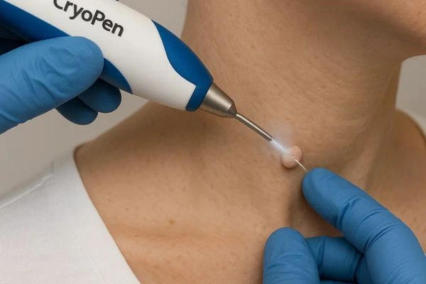Person receiving cryotherapy Small Heath for skin tag removal
