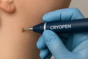 Person receiving skin tag removal Small Heath